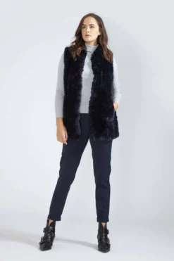 JAYLEY Navy Hand Knitted Faux Fur Gilet