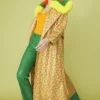 JAYLEY Orange And Green Love Heart Trench Coat With Oversized Faux Fur Collar