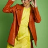 JAYLEY Orange Eco Leather Midi Trench Coat