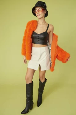 JAYLEY Orange Faux Fur Striped Gaga Coat