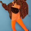 JAYLEY Orange Oversized Checkered Zip Coat