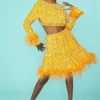 JAYLEY Orange Sequin Skater Skirt With Feather Trim