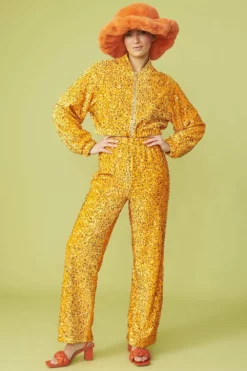 JAYLEY Orange Sequin Trousers With Elasticated Waste