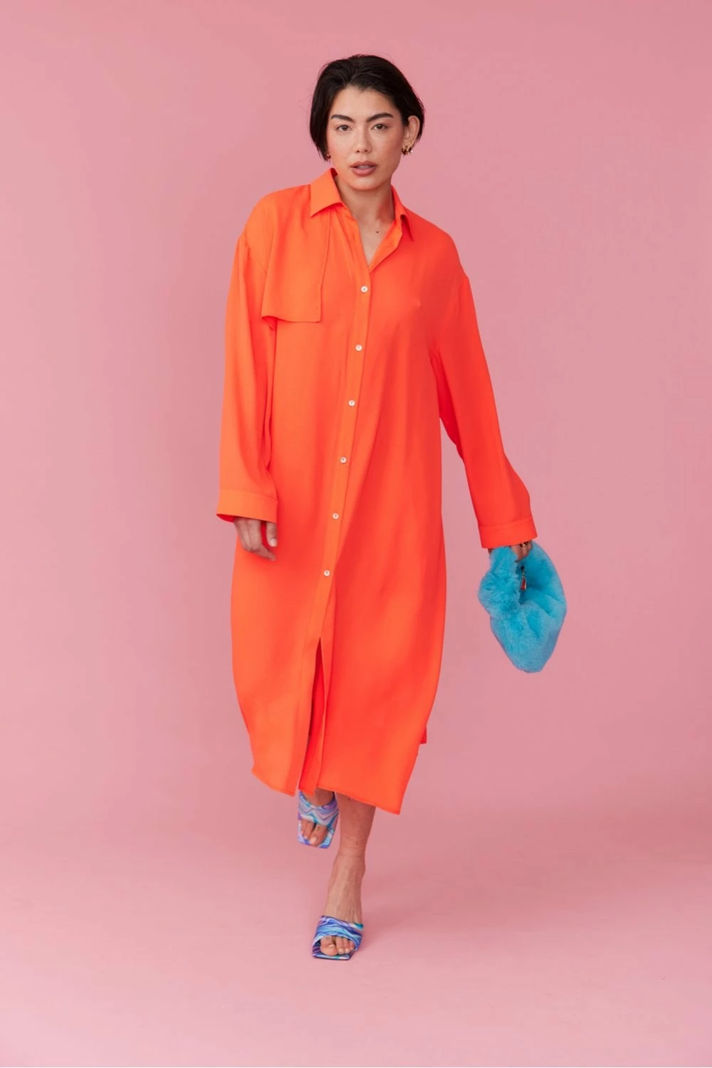 JAYLEY Orange Silk Blend Maxi Shirt Dress - Image 4