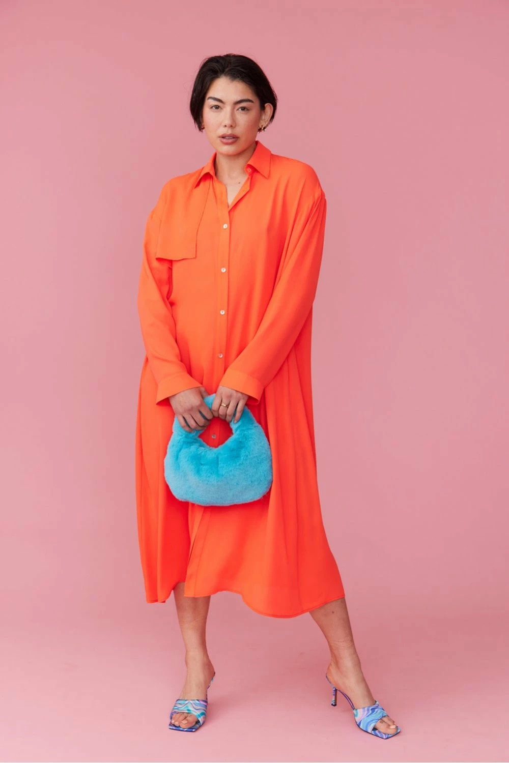 JAYLEY Orange Silk Blend Maxi Shirt Dress - Image 5