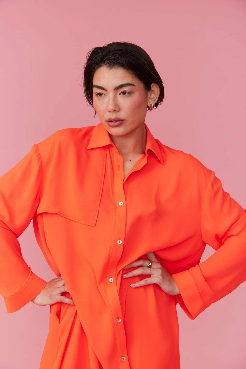 JAYLEY Orange Silk Blend Maxi Shirt Dress - Image 6