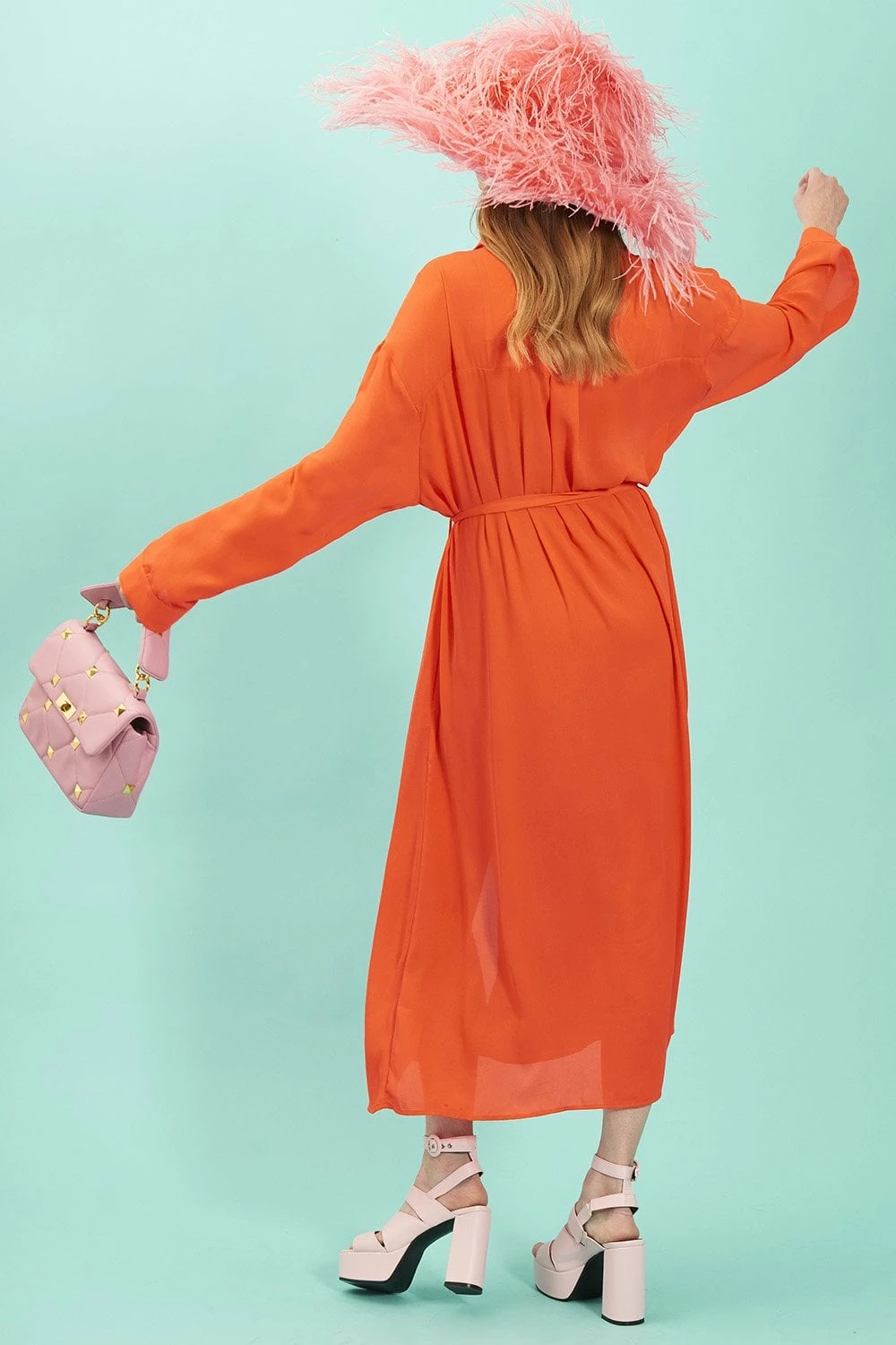 JAYLEY Orange Silk Blend Maxi Shirt Dress - Image 2