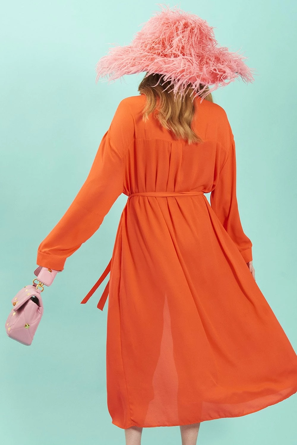 JAYLEY Orange Silk Blend Maxi Shirt Dress - Image 3