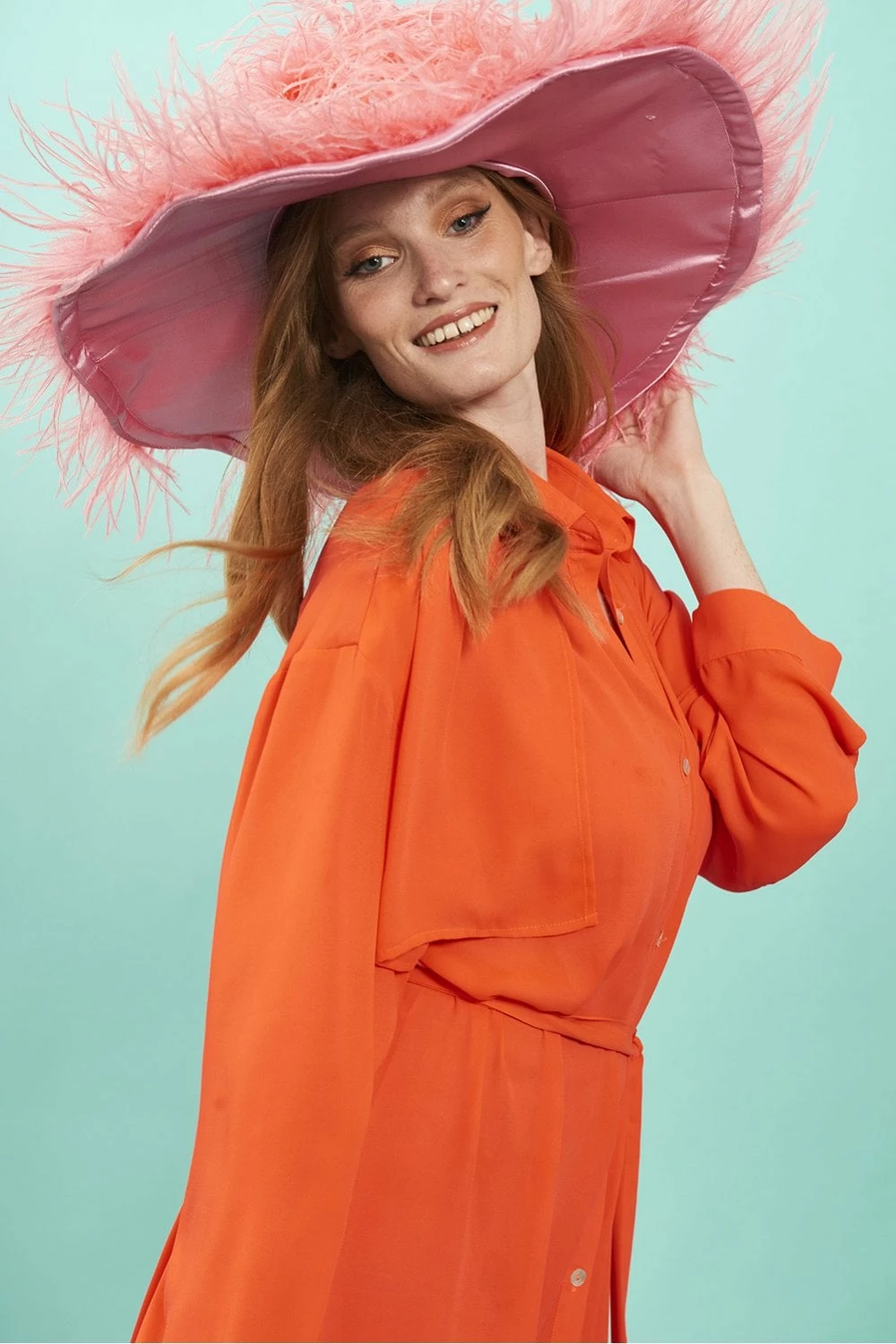 JAYLEY Orange Silk Blend Maxi Shirt Dress - Image 7