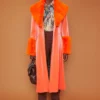JAYLEY Orange Trench Style Belted Coat With Faux Fur Cuffs And Collar