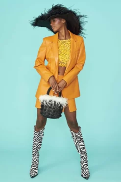 JAYLEY Orange Vegan Faux Leather Blazer