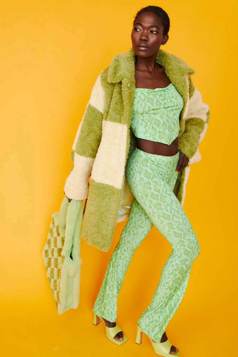 JAYLEY Oversized Green And Cream Checkered Coat
