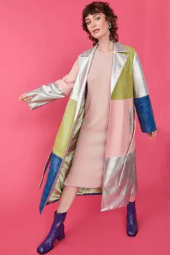 JAYLEY Patchwork Metallic Trench Coat