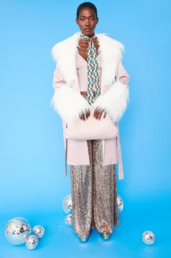 JAYLEY Pink And Cream Mongolian Fur And Faux Suede Coat