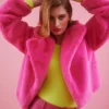JAYLEY Pink Faux Fur Cropped Coat