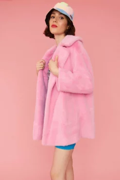 JAYLEY Pink Faux Fur Duchess Midi Coat