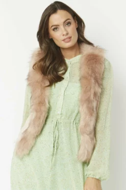 JAYLEY Pink Faux Fur Faux Suede Gilet