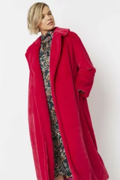 JAYLEY Pink Faux Fur Maxi Coat
