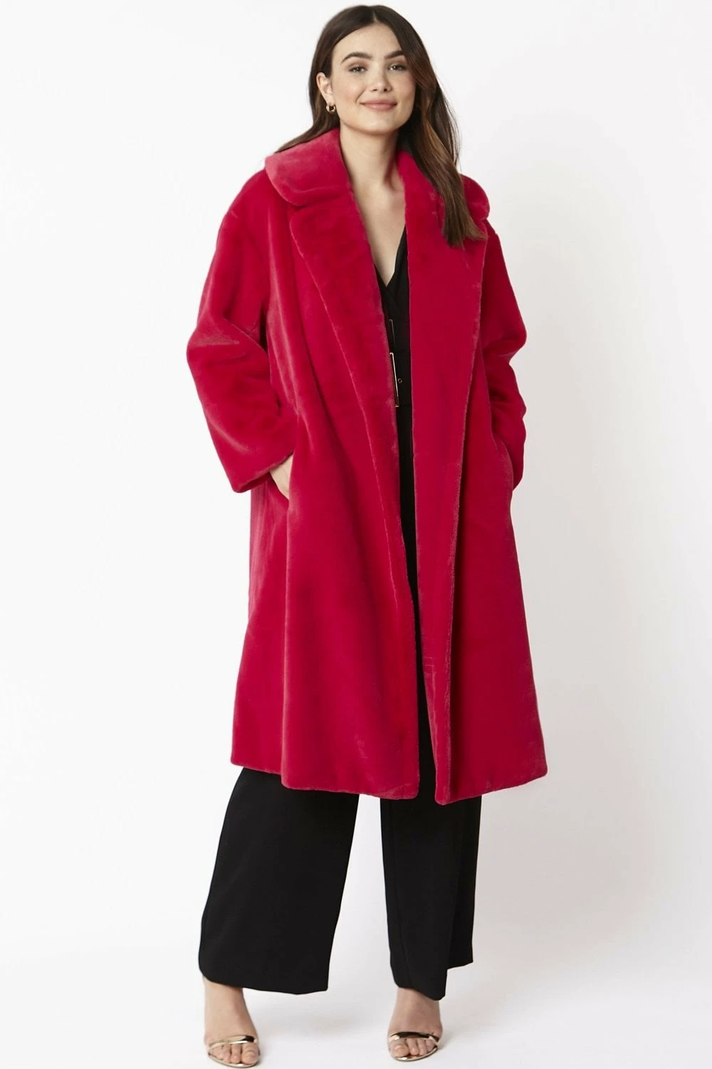 JAYLEY Pink Faux Fur Midi Shaved Shearling Coat - Image 7