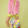 JAYLEY Pink Faux Fur Striped Gaga Coat