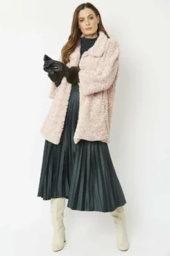 JAYLEY Pink Faux Fur Teddy Coat