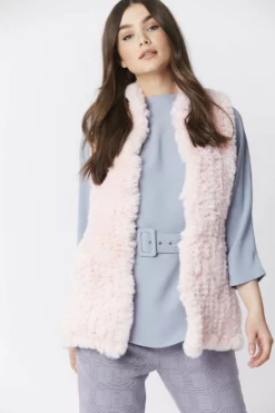 JAYLEY Pink Hand Knitted Faux Fur Gilet