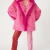 JAYLEY Pink Knitted Bamboo Contrast Midi Coat