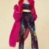 JAYLEY Pink Knitted Bamboo Faux Fur Maxi Coat