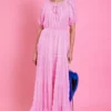 JAYLEY Pink Silk Blend Maxi Ruffle Dress