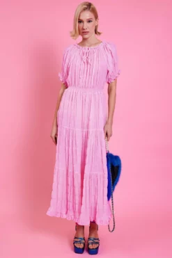 JAYLEY Pink Silk Blend Maxi Ruffle Dress