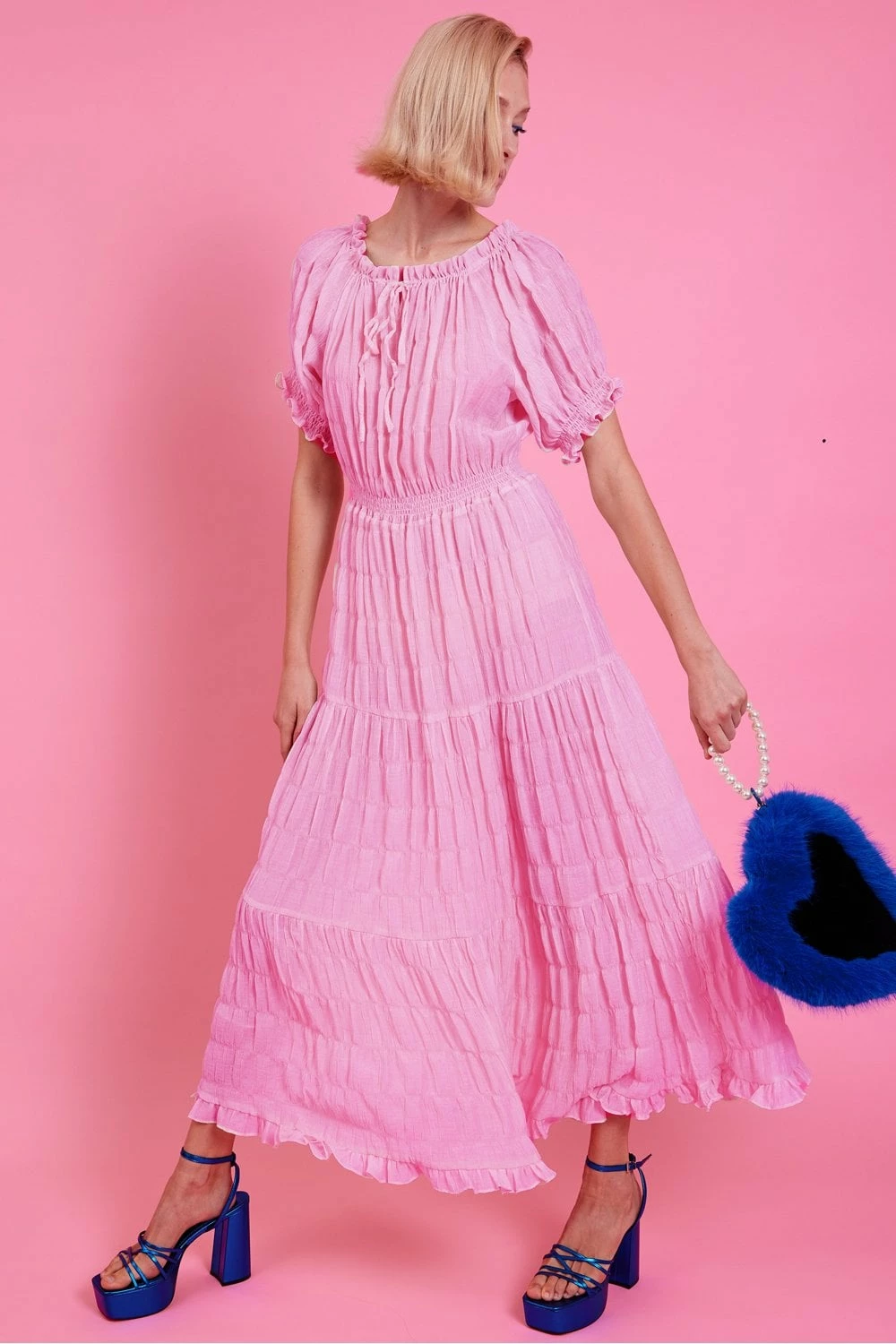 JAYLEY Pink Silk Blend Maxi Ruffle Dress - Image 2