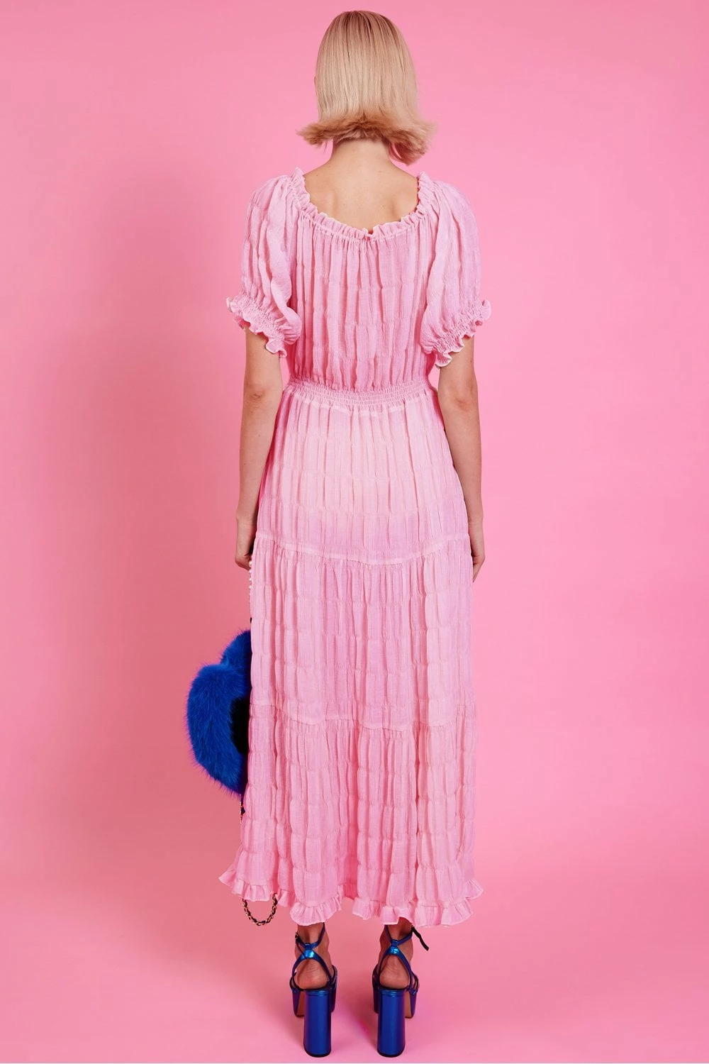 JAYLEY Pink Silk Blend Maxi Ruffle Dress - Image 3