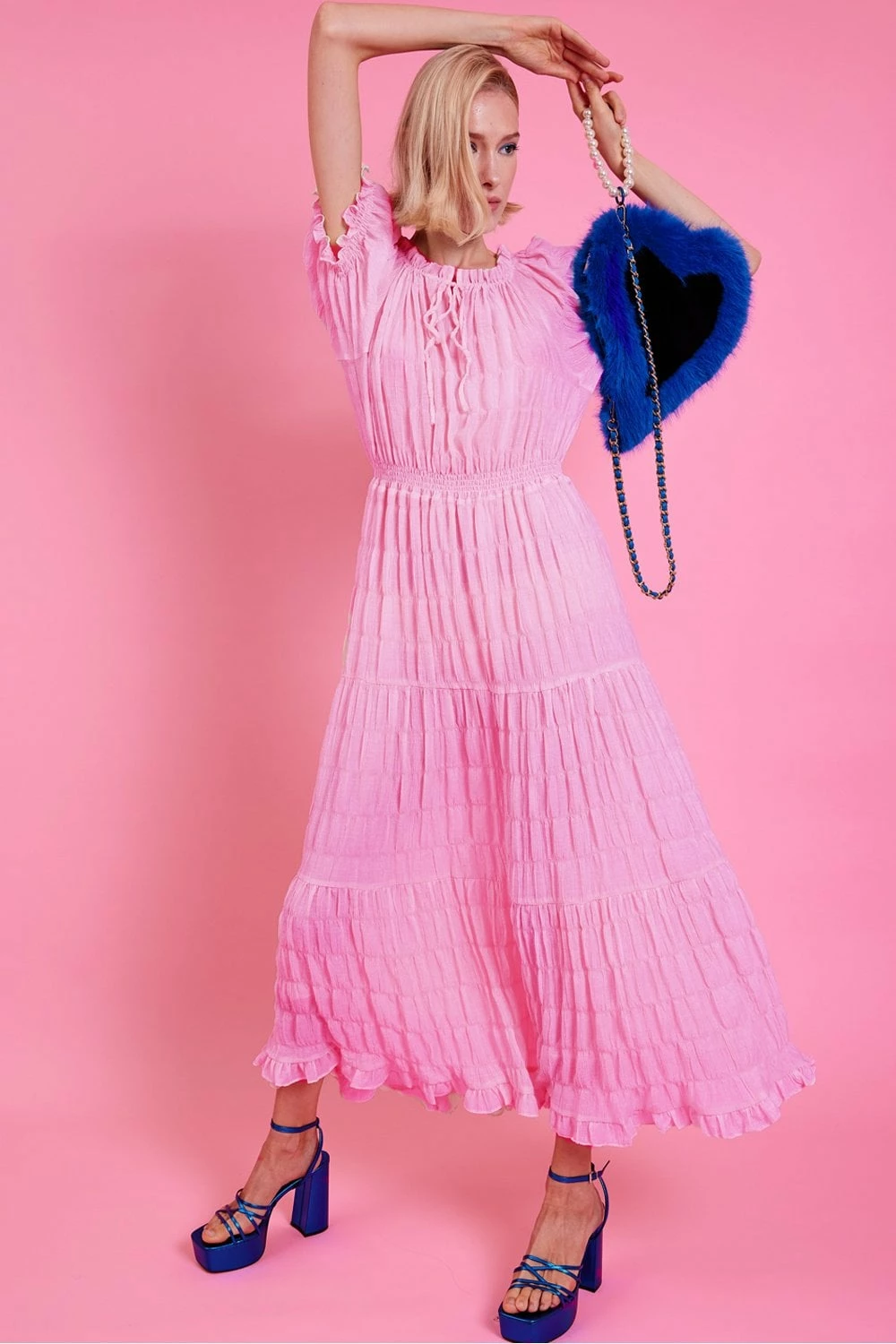 JAYLEY Pink Silk Blend Maxi Ruffle Dress - Image 4