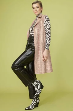 JAYLEY Pink Snake Print Faux Suede Waistcoat