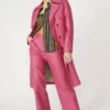 JAYLEY Pink Tencel Blend Eco Leather Trench Coat