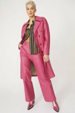 JAYLEY Pink Tencel Blend Eco Leather Trench Coat