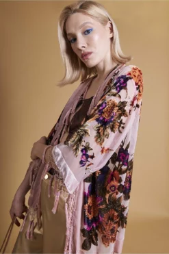 JAYLEY Pink Vintage Silk Devore Kimono Jacket