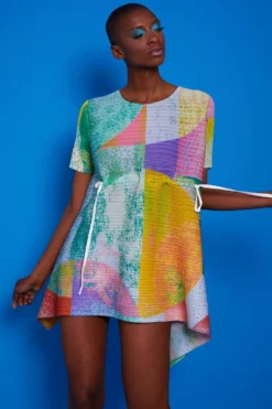 JAYLEY Pleated Bounce Mini Dress With Multi Pattern