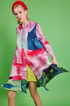 JAYLEY Pleated Maxi Dress With Classic Style Collar