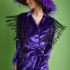JAYLEY Purple Crushed Velvet Blazer Dress With Sequin Tassels