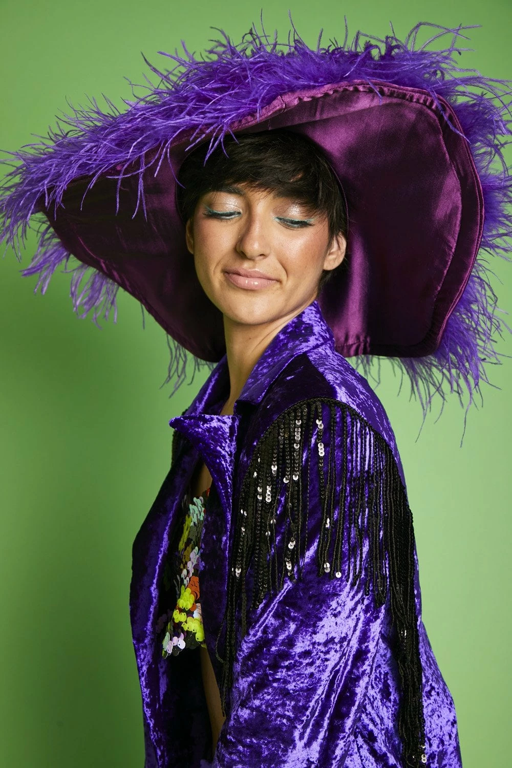 JAYLEY Purple Crushed Velvet Blazer Dress With Sequin Tassels - Image 6