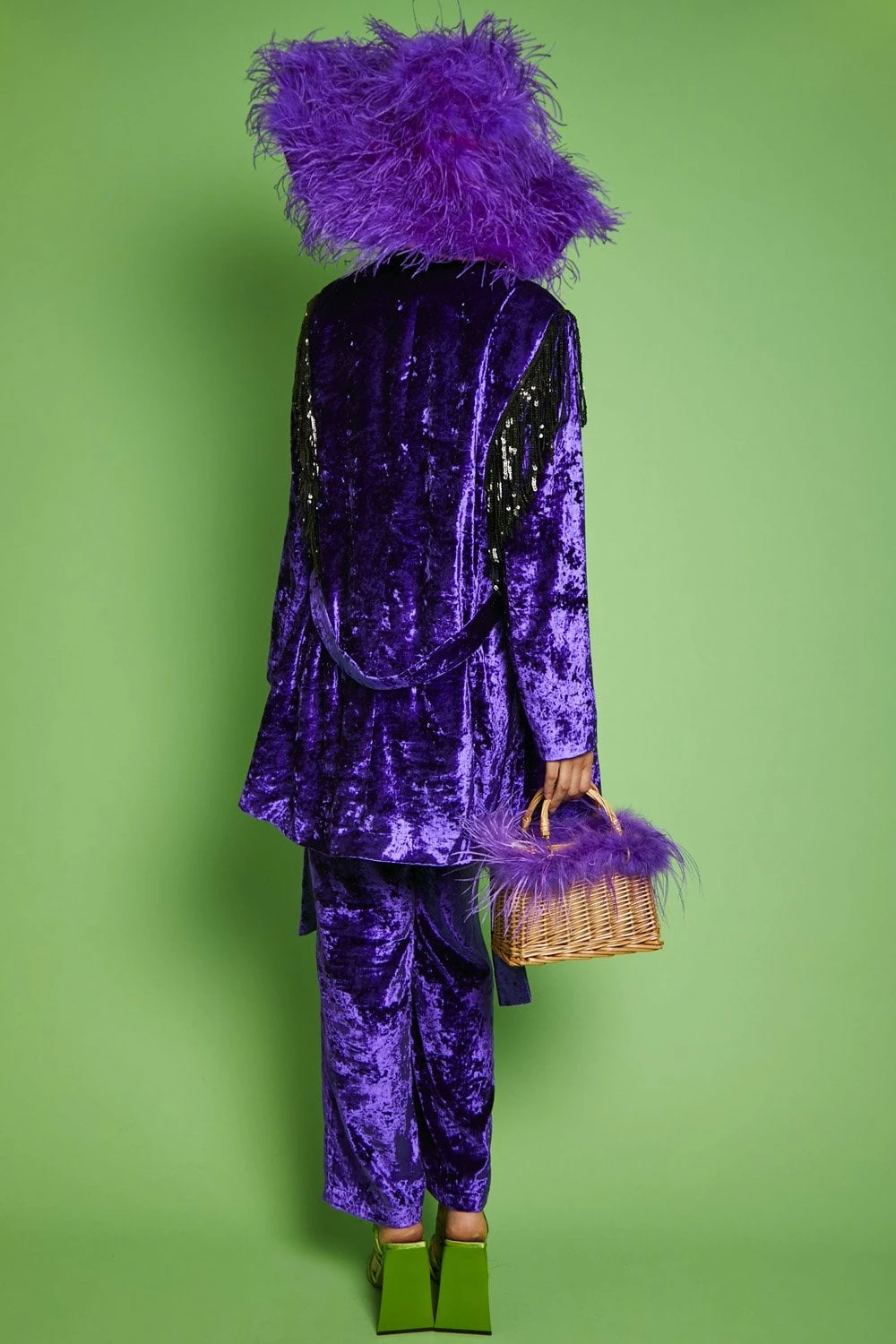 JAYLEY Purple Crushed Velvet Blazer Dress With Sequin Tassels - Image 7