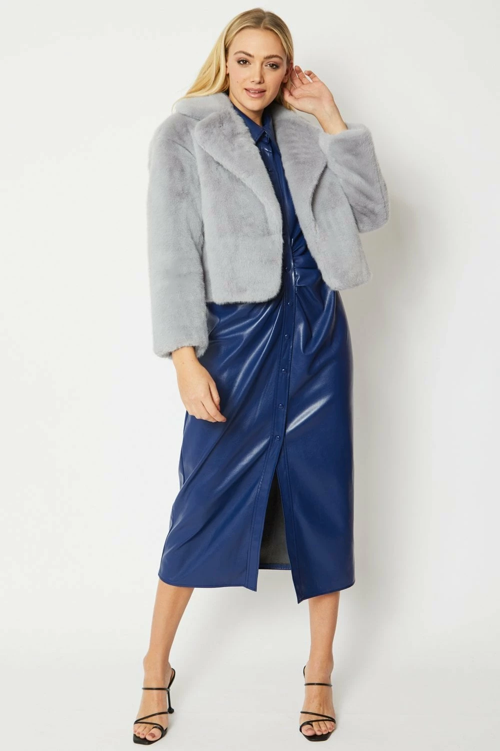 JAYLEY Purple Faux Fur Cropped Coat - Image 2