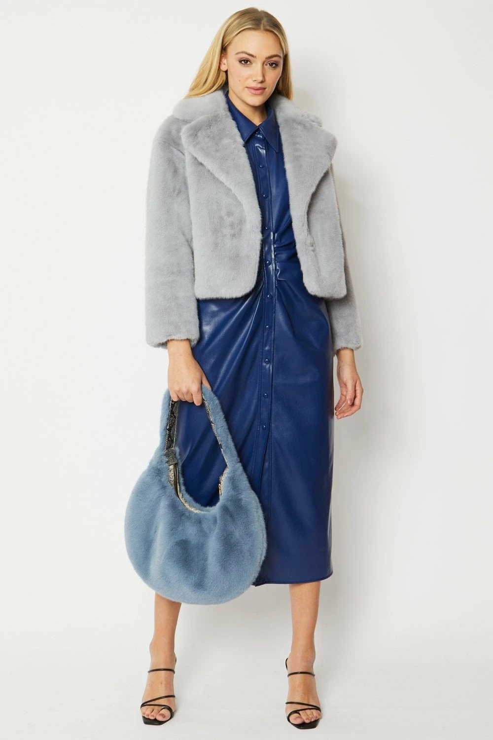 JAYLEY Purple Faux Fur Cropped Coat - Image 4