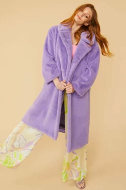 JAYLEY Purple Faux Fur Midi Coat
