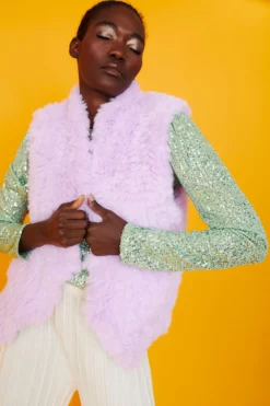 JAYLEY Purple Hand Knitted Faux Fur Gilet