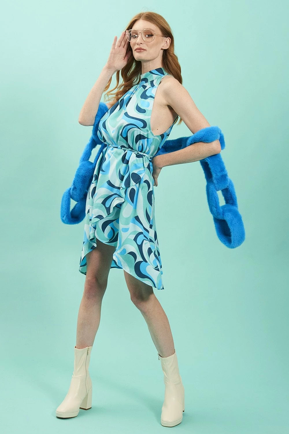 JAYLEY Rayon Blend Blue Floral Midi Dress - Image 2