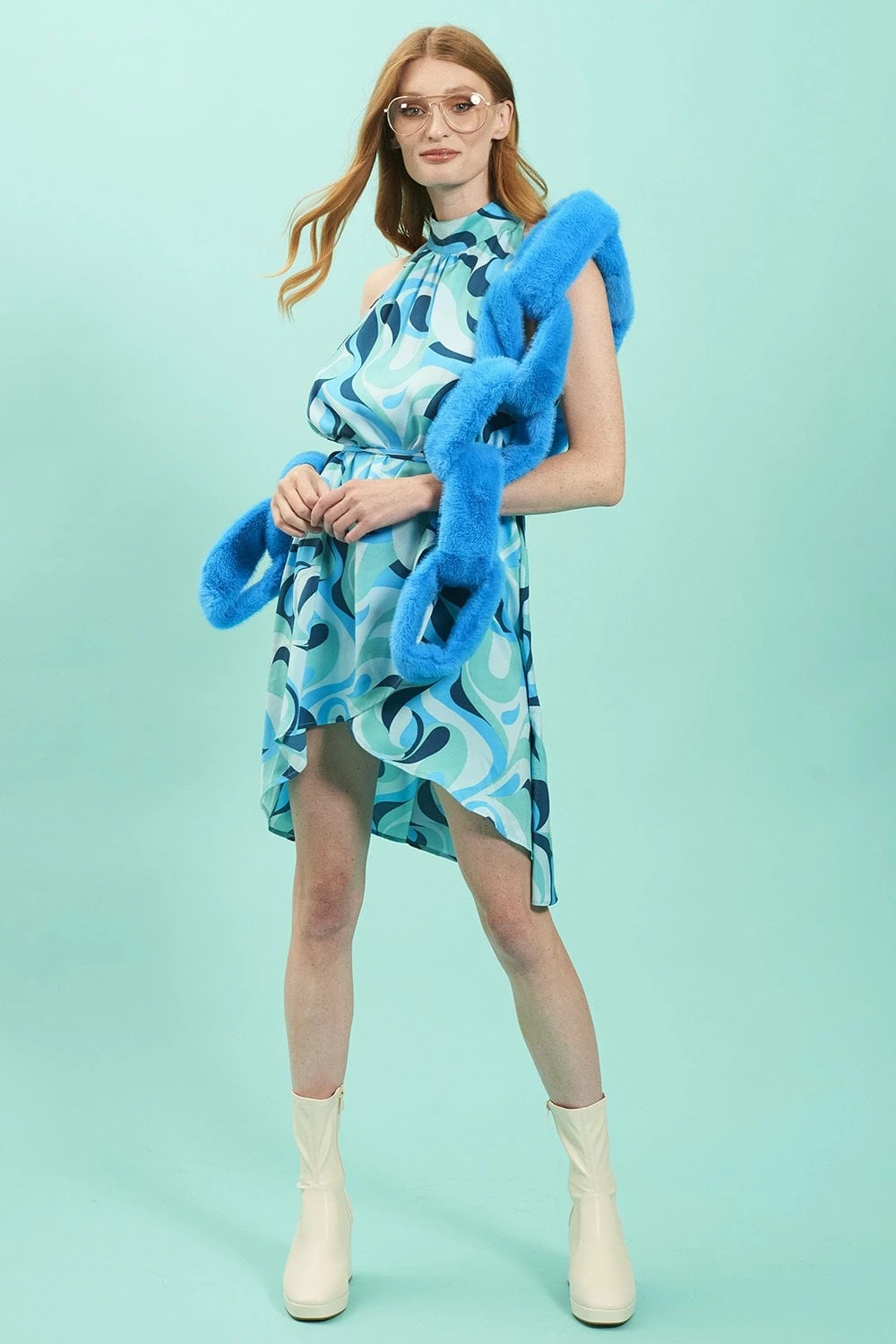 JAYLEY Rayon Blend Blue Floral Midi Dress - Image 4