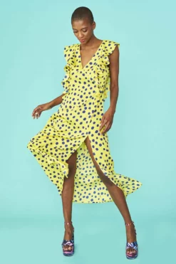 JAYLEY Rayon Polka Dot Ruffled Mid Parma Dress