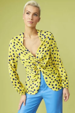 JAYLEY Rayon Polka Dot Ruffled Parma Blouse